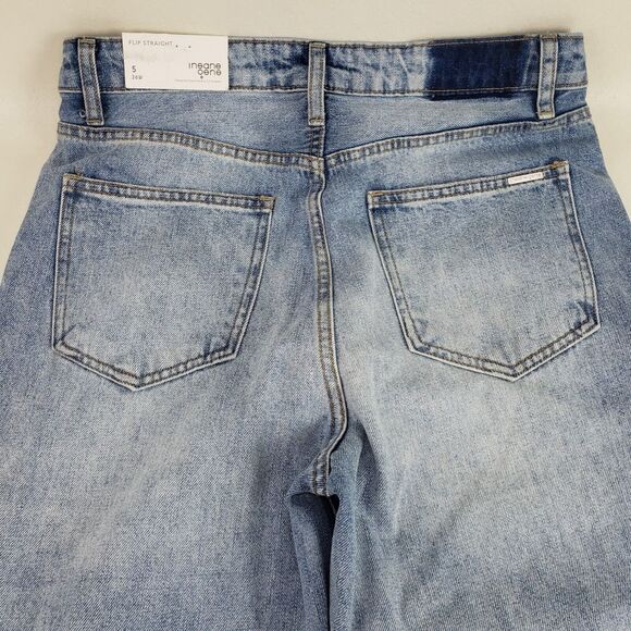 Insane Gene Flip Straight Jean Womens 5/26 Blue Distressed Raw Hem Denim Pant - Picture 7 of 13